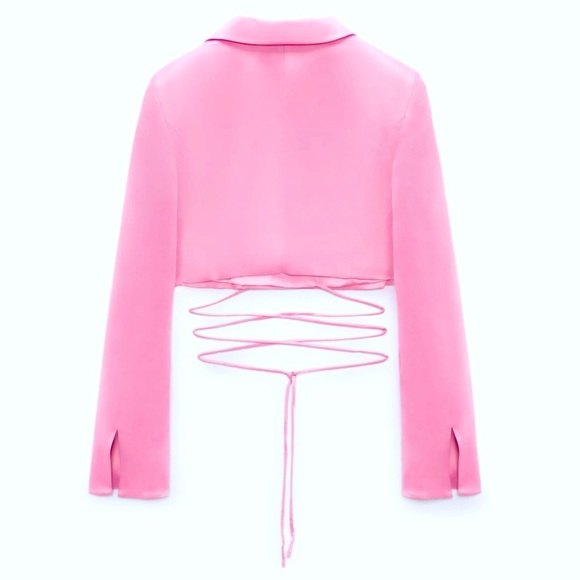 Zara pink satin effect cropped blazer - Picture 6 of 15